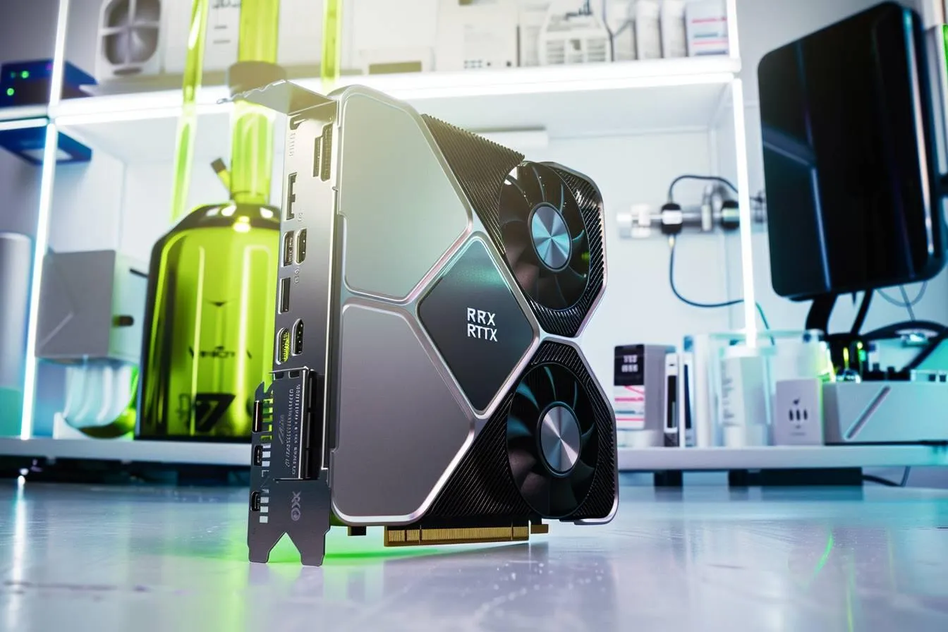 comparaison de deux cartes graphiques rtx 4090 de longueurs différentes posées côte à côte