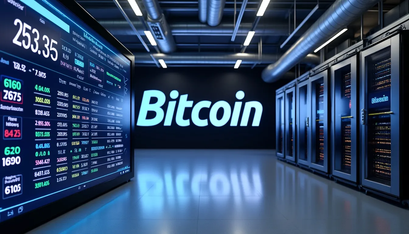 rangée de machines de minage bitcoin alignées dans un centre de données, vue rapprochée sur les ventilateurs et le câblage