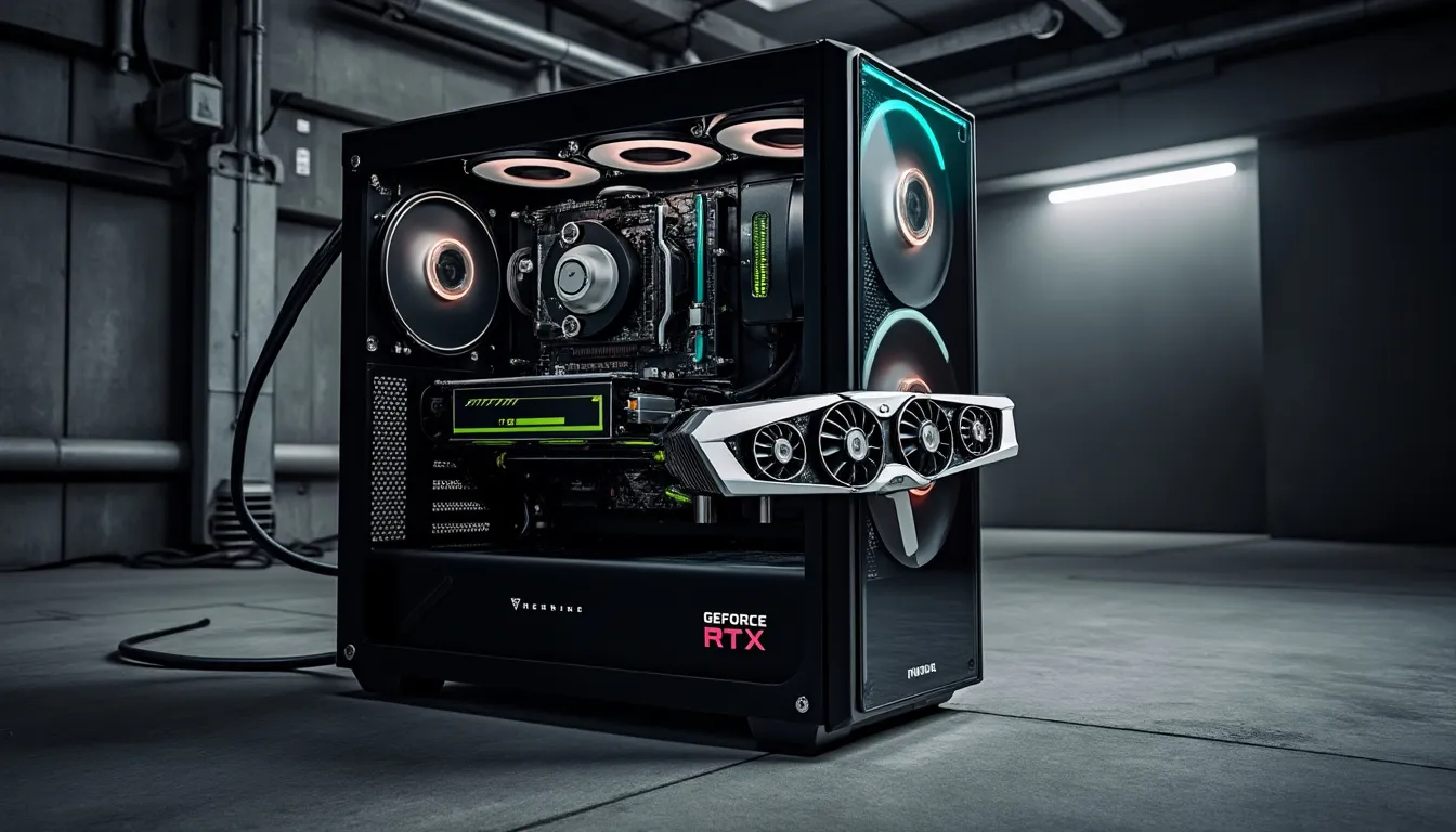geforce rtx 5090 posée sur un établi à côté de son connecteur d’alimentation 12v-2x6