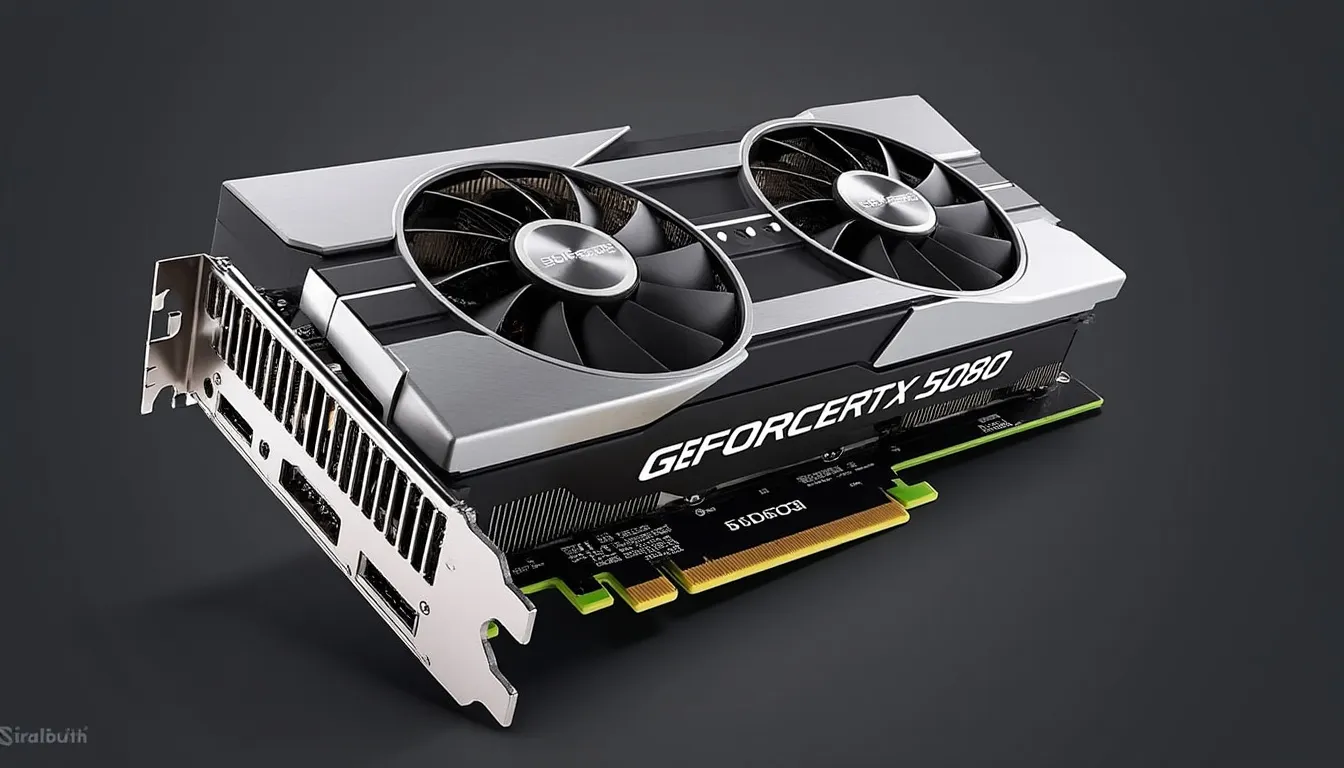 carte graphique geforce rtx 5080 installée dans un boîtier ouvert, ventilateurs et connecteur d’alimentation visibles